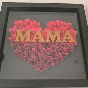 Personalized Mom Gift, Paper Flower Shadow Box, Mother's Day Gift for Mom, Custom Name Frame, Handmade Rose Heart Frame, Gift for Her