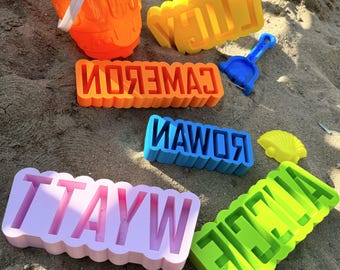 Molde de arena con nombre personalizado, juguete de playa personalizado, juguete de arena para niños, moldes de arena impresos en 3D, regalo de playa de verano