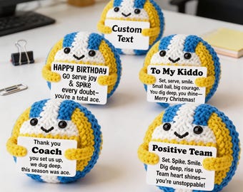 Muñeco de voleibol de ganchillo personalizado, peluche de voleibol con mensaje personalizado, regalo hecho a mano para entrenador, regalo para equipo, bonito recuerdo de graduación.