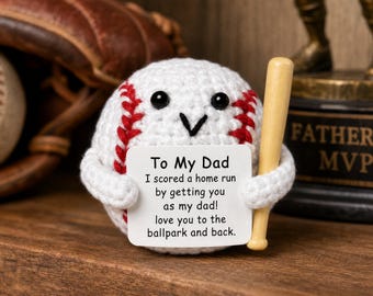 Personalized Baseball Crochet Doll, Emotional Support Baseball Gift, Custom Motivational Gift for Coach Player Dad, Baseball Desk Buddy Toy