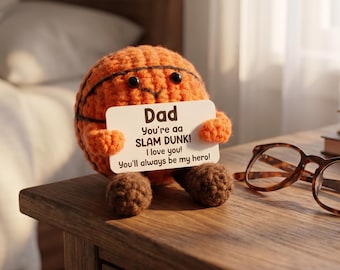 Basketball Dad Geschenk, personalisierter gehäkelter Basketball mit benutzerdefinierter Karte, Vatertagsgeschenk für Papa, handgemachter Basketball Plüsch