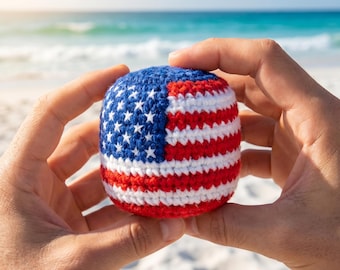 Pelota de fútbol de ganchillo con la bandera patriótica de EE. UU., pelota de malabares hecha a mano con estrellas y rayas, pelota antiestrés americana, regalo del 4 de julio, juguete para juegos de verano al aire libre