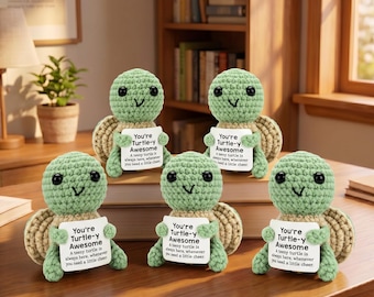 Handmade Crochet Turtle Plush, You’re Turtle-y Awesome Gift, Emotional Support Comfort Toy, Cute Desk Companion Encouragement Gift