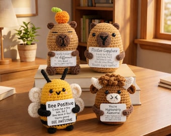 Positieve capibara gehaakte pop emotionele steun cadeau grappig gehaakt dier schattig bureaumaatje handgemaakt cadeau