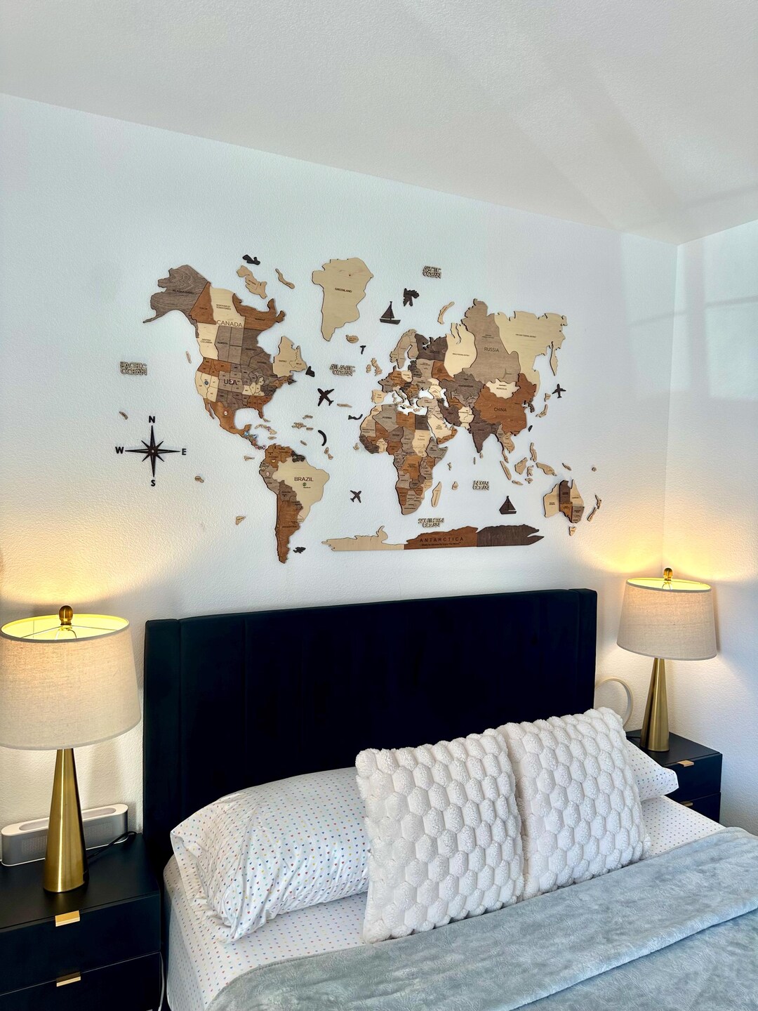 Wooden Map of the World 3D, Wood Wall Art, Travel Tracker Push Pin Map ...