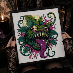 Venus Flytrap Cross Stitch Pattern | Creepy Monster Plant PDF | Gothic Botanical Embroidery | Kawaii Horror