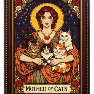 Modèle de point de croix « Mère des chats » | Femme mystique, style tarot gothique (Diagramme PDF)