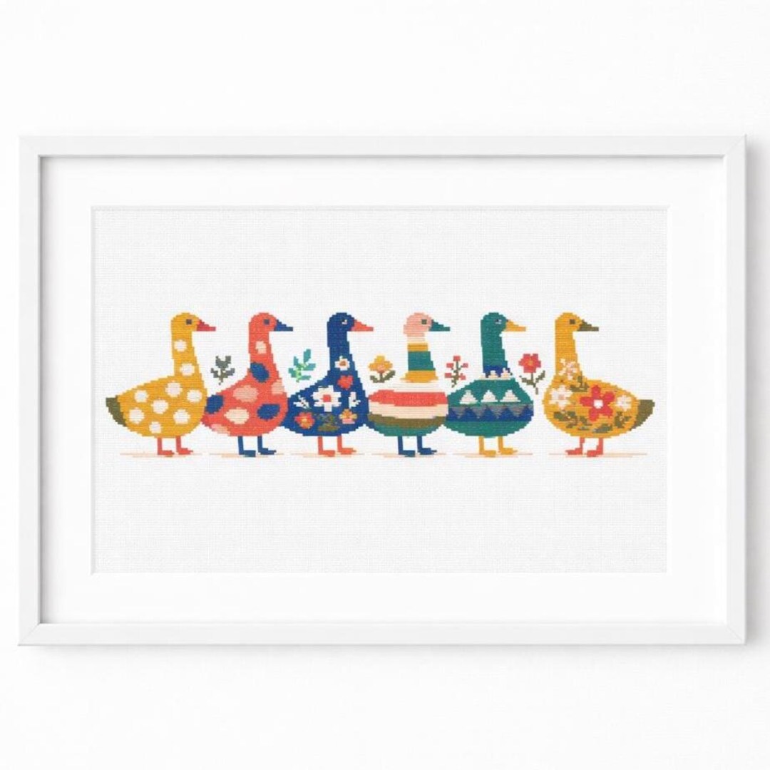 Folk Art Ducks Cross Stitch Pattern | Colorful Scandinavian Design ...