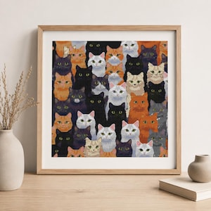 Motif de point de croix foule de chats colorés PDF | Conception de chat à couverture complète | Broderie animale fantaisiste