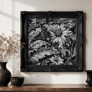 PDF per punto croce con giardino floreale vintage / Blackwork a copertura totale / Schema moderno / Download immediato