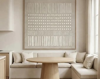 Beige getextureerde Wabi-Sabi-kunst, handgemaakt olieverfdoek, minimalistische muurkunst van neutraal gips