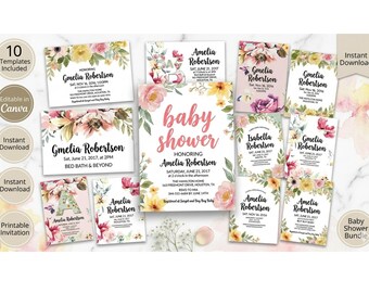 Baby in Bloom Invitation, Wildflowers Baby Shower Invitation,Wild Flower Invite, Floral Baby Brunch Invite