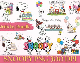 Snoopy inspired Birthday Watercolor Clipart, Peanuts PNG (Digital Download)