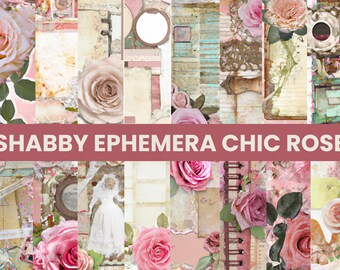 53 Shabby Chic Rose Ephemera Pack | Vintage Floral Junk Journal Pages | Printable Collage Papers | Digital Download