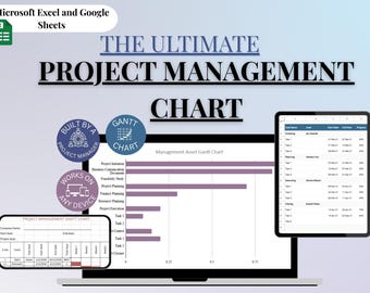 Gantt Chart Project Management Template | Team Task Tracker | Excel | Google Sheets | Project Planner Timeline | Task Management Planner
