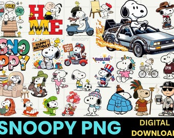 Snoopy Cartoon Dog PNG Bundle: Snoopy Style Clipart Digital Download