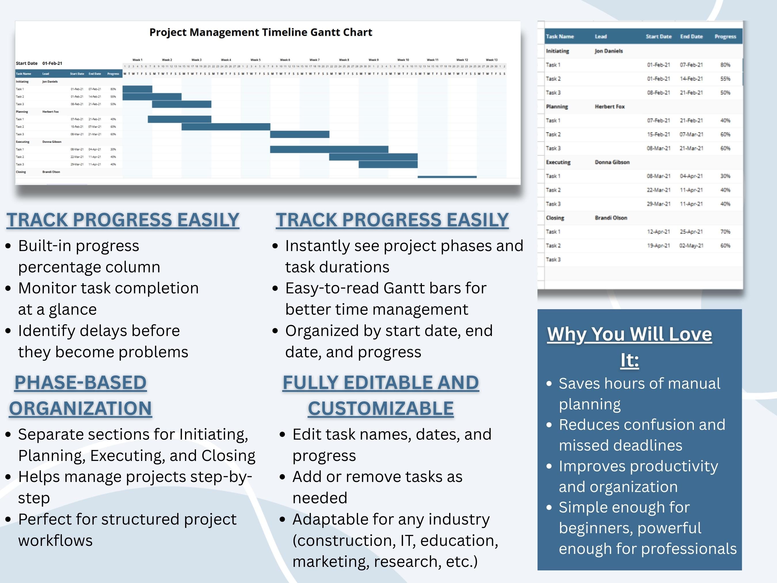 Gantt Chart Project Management Template | Team Task Tracker | Excel ...