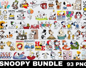 Snoopy Cartoon Dog PNG Bundle: Snoopy Style Clipart Digital Download