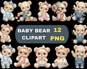 Baby Bear PNG Clipart – Cute Animal Illustration for Nursery Decor, Baby Shower Invitations, Kids Wall Art, Sticker, Sublimation, Apparel