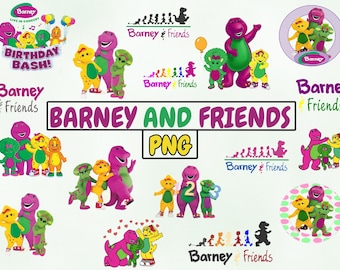 Barney Birthday PNG Clipart Bundle: Cartoon Characters, Balloons, Cake (Digital Download)