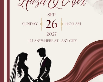 Animated Wedding Invitation, Elegant Beige and Maroon,Canva Template for Modern Neutral Wedding