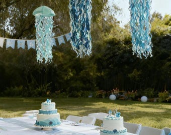 3 STÜCKE Blaue Qualle Papierlaternen 10 Zoll Unter dem Meer Mermaid Party Decor Nautical Baby Shower Geburtstag Hängende Dekorationen