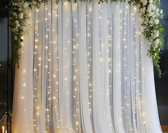 3 x 3 M Tüll Hintergrund Vorhang mit optionalen Lichter Hochzeit Geburtstagsfeier Fotografie Hintergrund Home Event Dekoration Vorhang