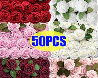 5–50 Stück künstliche Schaumrosen mit Stielen - künstliche Rosenköpfe für DIY-Hochzeitssträuße, Haus- & Partydekorationen
