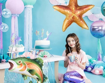 2 STÜCKE Seestern & Regenbogenforelle Folienballons Ozean Tier Geburtstag Pool Party Baby Shower Marine Thema Dekorationen Lieferungen