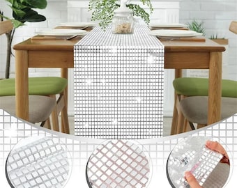 Glitzer Pailletten Disko Tischläufer 33 x 180 cm Gold Silber Metallic Spiegel Folie Hochzeit Geburtstag Party Tischdeko Herzstück