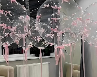47-teiliges rosa Ballon-Set - Transparente Bobo-Ballons mit Schleifen und Bändern für Braut, Babyparty, Geburtstagsfeierdekor, Partyzubehör Ballon