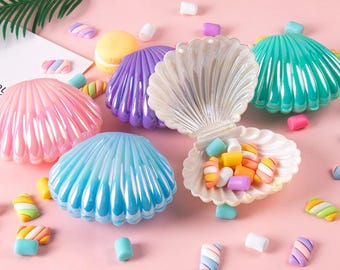 5 STÜCKE Muschel Süßigkeitskästen Meerjungfrau Party Favor Boxes Babyparty Hochzeit Süßigkeiten Cookie Treat Geschenkboxen Strand Thema Dekor Liefert