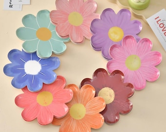 Einweg Daisy Papierteller Blume Mahlzeit Teller Picknick Kuchenteller Geburtstag Thema Party Dekoration