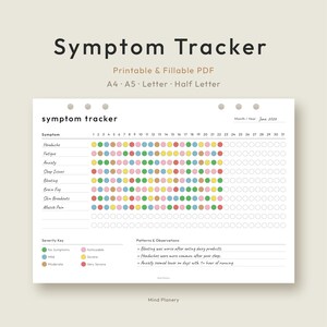 Symptom Tracker Printable PDF, Fillable Health Log, Monthly Pattern Journal for Chronic Illness