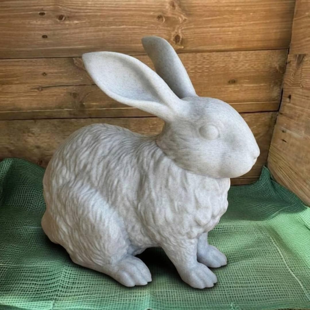 Concrete Rabbit Figurine Cute Bunny Sculpture Realistic Animal Decor ...