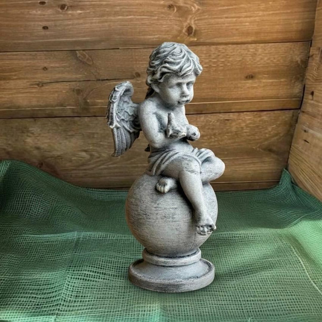 Memorial Angel Cherub Statue Concrete Sympathy Gift Cemetery Ornament ...