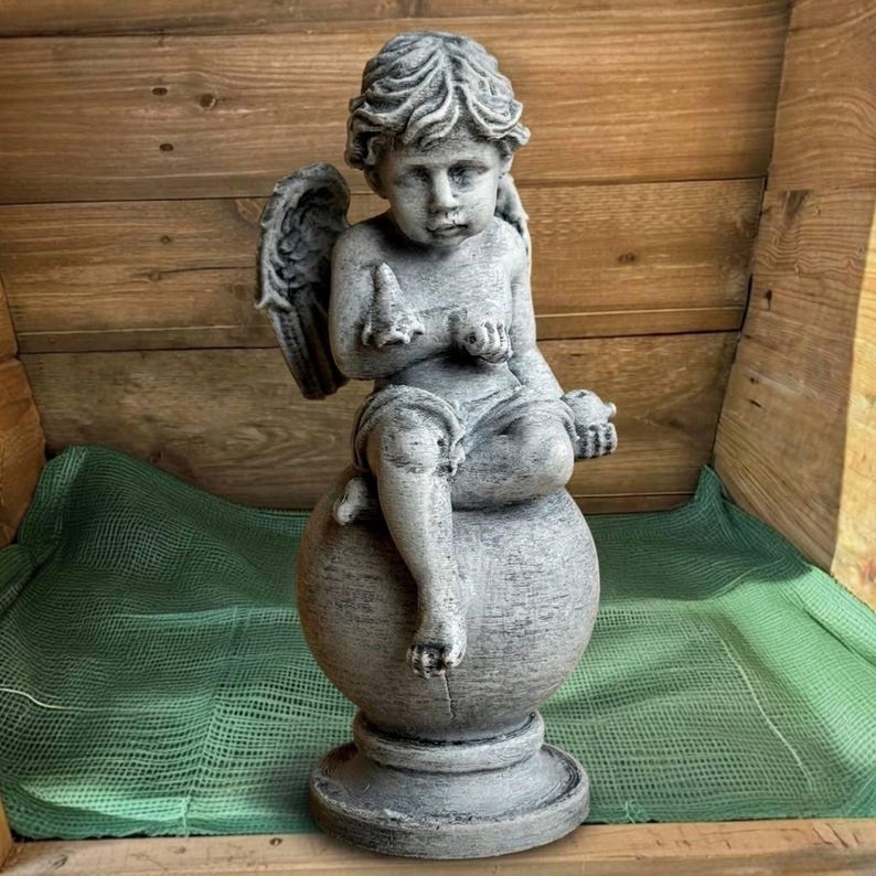 Memorial Angel Cherub Statue Concrete Sympathy Gift Cemetery Ornament ...