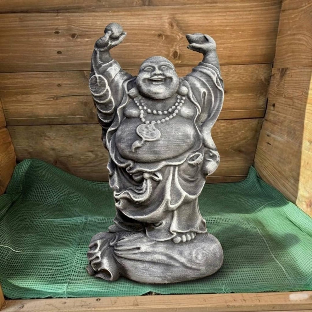 Happy Buddha Statue Concrete Garden Decor Zen Sculpture Outdoor Lawn ...