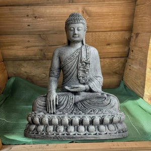 Large Stone Buddha Garden Statue Concrete Sitting Buddha Sculpture Outdoor Zen Decor Meditation Yard Art Spiritual Gift Patio Lawn Figurine