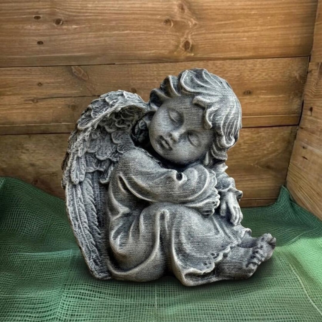 Concrete Sleeping Angel Statue Minimalistic Garden Decor Resin Cherub ...