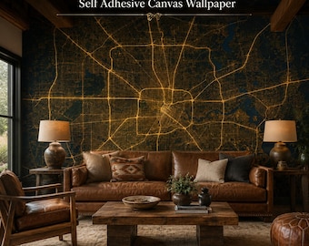 Dark Minimalist Line Wall Mural, Houston Gold Grid Peel and Stick Wallpaper for Office Bedroom