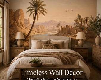 Desert river wallpaper, peel and stick immediately; vintage palm relic mural