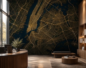 Abstract New York Textured Murals | Gold Grid Line Self-Adhesive Murals | Practical Travel Mural
