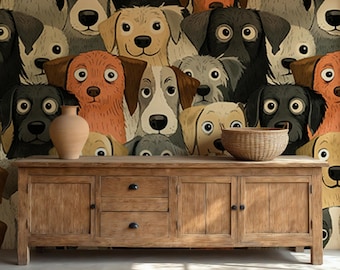 Cute Dog Pattern Wallpaper, Colorful Puppy Illustration Wall Mural, Whimsical Pet Lover Room Decor, Peel and Stick Removable Kids Nursery