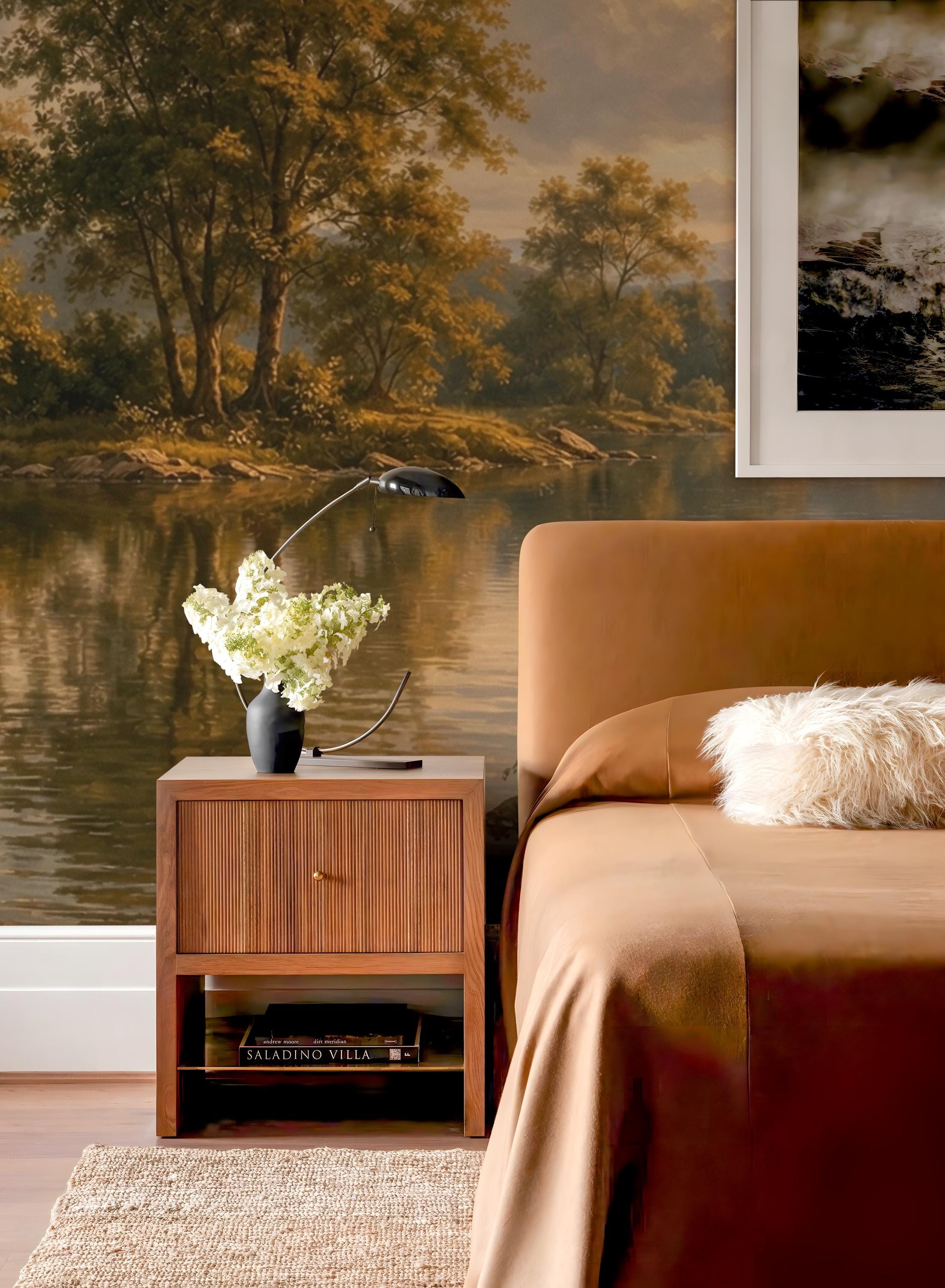 Vintage Lake Landscape Wallpaper Mural, Golden Hour Forest Peel and ...
