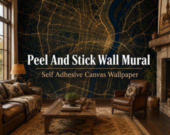 St Louis Goldline Map Wallpaper,Dark Dark Minimalist Map Covering for Study Office Decor