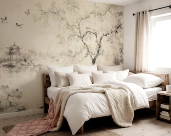 Vintage Wallpaper Mural,  Soft  Garden Wall Decor,Removable peelable wallpaper