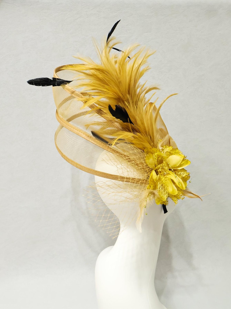 Gold Yellow Statement Hatinator, Sculptural Feather-plume Crinoline ...