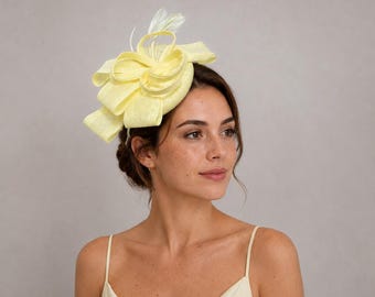 Bibis de mariage Sinamay jaune crème - Chapeau de demoiselle d'honneur Royal Ascot & Kentucky Derby