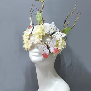 Woodland Fairy Masquerade Mask with Flowers & Butterflies, Nature Cosplay Mask